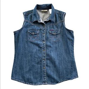 WRANGLER Blue Jean Sleeveless Button Down Shirt Women's Size Large